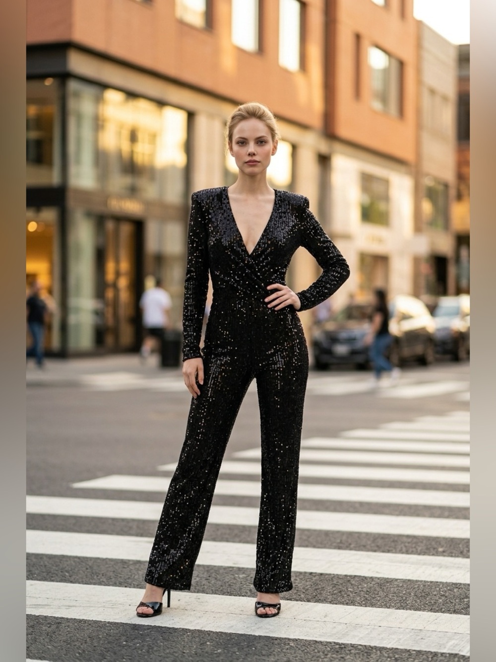 Black Sequin Jumpsuit -Size Small